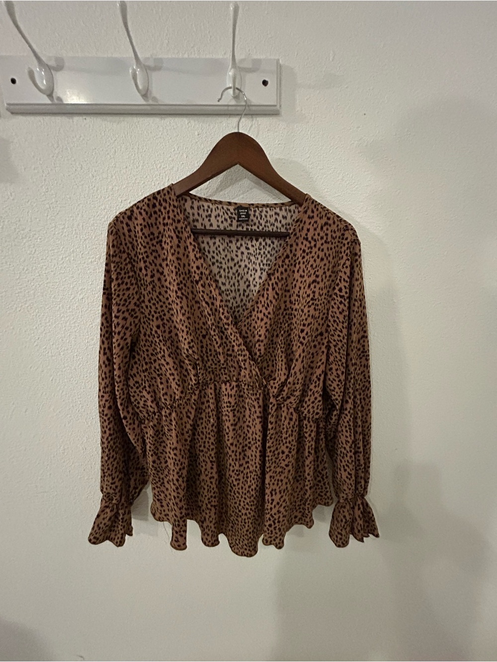 Leopard Print Brown Wrap Blouse